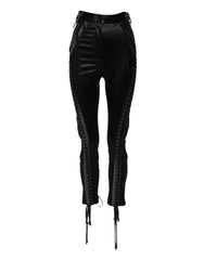 Dolce & Gabbana Schwarze High-Waist-Skinny-Hose mit Spitzendetails