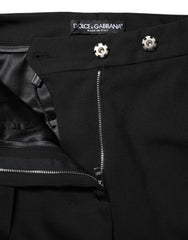 Dolce & Gabbana Schwarze High-Waist Hose aus Wolle mit weitem Bein