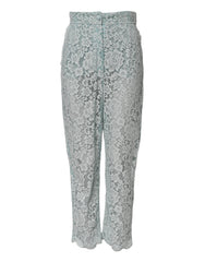Dolce & Gabbana Mintgrüne Hose aus Baumwollspitze mit Blumenmuster