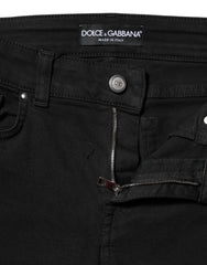 Dolce & Gabbana Schwarze Baumwoll-Logo Skinny Mid-Waist Jeans