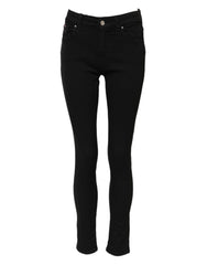 Dolce & Gabbana Schwarze Baumwoll-Logo Skinny Mid-Waist Jeans