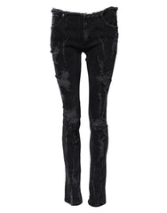 Dolce & Gabbana Schwarze zerrissene Skinny Jeans aus Baumwolle