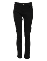 Dolce & Gabbana Schwarze Baumwolle Logo Skinny Jeans mittlere Bundhöhe