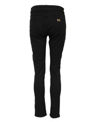 Dolce & Gabbana Schwarze Baumwolle Logo Skinny Jeans mittlere Bundhöhe