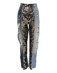 Dolce & Gabbana Multicolor Patchwork Tapered Jeans aus Denim