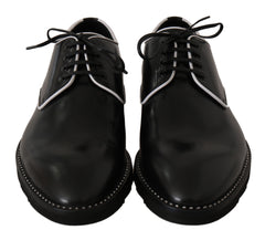 Dolce & Gabbana Schwarze Leder-Derby-Schuhe mit weißer Linie