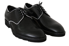 Dolce & Gabbana Schwarze Leder-Derby-Schuhe mit weißer Linie