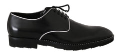 Dolce & Gabbana Schwarze Leder-Derby-Schuhe mit weißer Linie