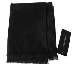 Dolce & Gabbana Grauer Schal aus 100 % Wolle mit Streifenmuster