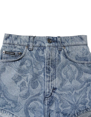 Dolce & Gabbana Blaue Hotpants-Shorts aus Denim-Baumwolle mit Blumenmuster