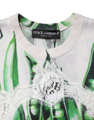 Dolce & Gabbana Weiße ärmellose Bluse mit Erbsendruck