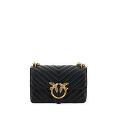 PINKO Black Calf Leather Bos Taurus Shoulder Bag