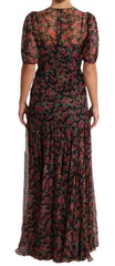Dolce & Gabbana Schwarzes A-Linien-Kleid mit floralen Rosen