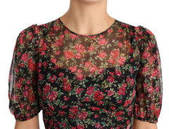 Dolce & Gabbana Schwarzes A-Linien-Kleid mit floralen Rosen