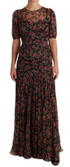 Dolce & Gabbana Schwarzes A-Linien-Kleid mit floralen Rosen
