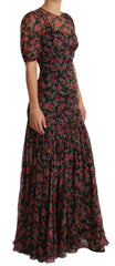 Dolce & Gabbana Schwarzes A-Linien-Kleid mit floralen Rosen