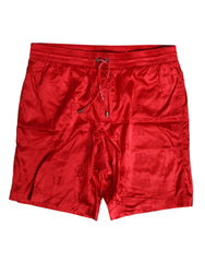 Dolce & Gabbana Rote Nylon Badehose mit Kordelzug