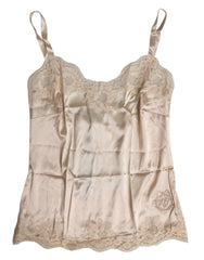 Dolce & Gabbana Beige Spitze Seide Satin Tank Top Dessous Unterwäsche
