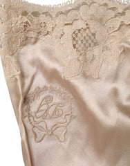 Dolce & Gabbana Beige Spitze Seide Satin Tank Top Dessous Unterwäsche