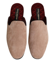 Dolce & Gabbana Beige Capra Suede Slides Flat Slipper Shoes