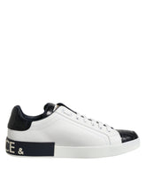 Dolce & Gabbana Weiße Schwarze Leder Portofino Sneaker Schuhe