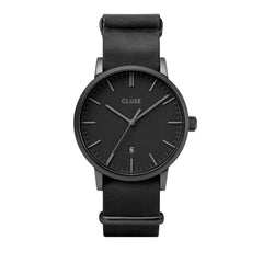 Cluse Schwarze Leder-Armbanduhr
