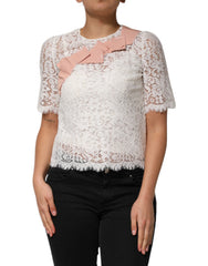 Dolce & Gabbana Weiße Bluse mit kurzen Ärmeln aus Blumen Spitze