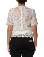 Dolce & Gabbana Weiße Bluse mit kurzen Ärmeln aus Blumen Spitze