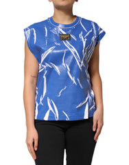 Dolce & Gabbana Blau Weißes Baumwoll-Logo-Plaketten Damen Tank Top