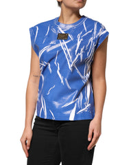 Dolce & Gabbana Blau Weißes Baumwoll-Logo-Plaketten Damen Tank Top