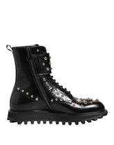 Dolce & Gabbana Schwarze geschnürte Wadenhohe Stiefel mit Nieten