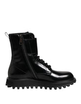 Dolce & Gabbana Schwarze Leder Schnürstiefel Wadenhoch Schuhe