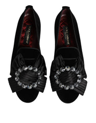 Dolce & Gabbana Schwarze VATICANO Slip-on Schuhe mit Kristallband