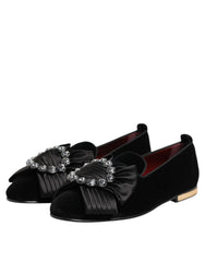 Dolce & Gabbana Schwarze VATICANO Slip-on Schuhe mit Kristallband