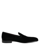 Dolce & Gabbana Schwarze Samt Slipper Loafer Herren Formelle Schuhe