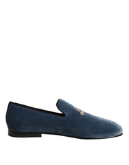 Dolce & Gabbana Blaue Samt-Slipper mit DG-Logo