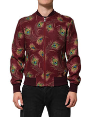 Dolce & Gabbana Bomberjacke mit Pfauenfederprint in Bordeaux
