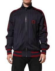 Dolce & Gabbana Blau-Rot Gestreifte Logo-Plakette Jacke mit durchgehendem Reißverschluss