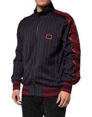 Dolce & Gabbana Blau-Rot Gestreifte Logo-Plakette Jacke mit durchgehendem Reißverschluss