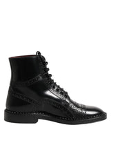 Dolce & Gabbana Schwarze Leder Schnürstiefel Wadenhoch Schuhe