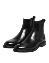 Dolce & Gabbana Chelsea-Stiefel aus schwarzem Leder, wadenhoch