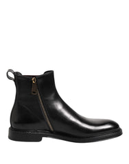 Dolce & Gabbana Chelsea-Stiefel aus schwarzem Leder, wadenhoch