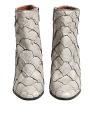 Dolce & Gabbana Off-White Leder Heels Stiefeletten Schuhe