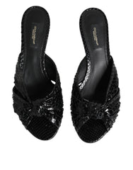 Dolce & Gabbana Schwarze Leder Pantoletten Sandalen Schuhe