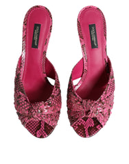 Dolce & Gabbana Pinke Leder High Heel Pantoletten Schuhe