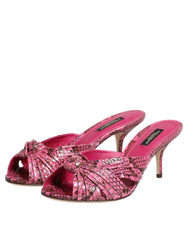 Dolce & Gabbana Pinke Leder High Heel Pantoletten Schuhe