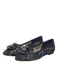 Dolce & Gabbana – Taormina – Flache Schuhe mit Spitzen und Kristallen in Blau