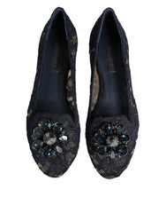 Dolce & Gabbana – Taormina – Flache Schuhe mit Spitzen und Kristallen in Blau