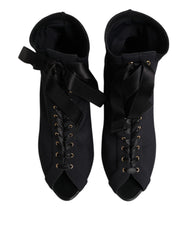 Dolce & Gabbana Schwarze Stiletto-Heels Schnürstiefel Schuhe