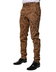 Dolce & Gabbana Braune florale Jacquard Skinny-Hose für Herren